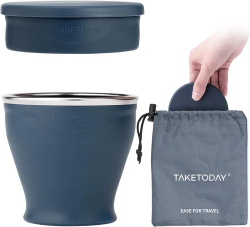 TakeToday Taza de Viaje Plegable - Taza de Agua Plegable de Silicona, Libre de BPA con Tapa y Bolsa Impermeable - Juego de Tazas para Beber para