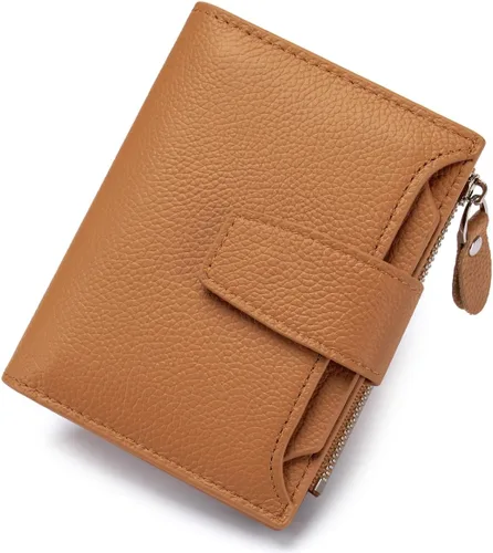 Miniatura 15 de Cartera de piel plegable con bloqueo RFID para mujer, tarjetero compacto con bolsillo con cremallera para monedas y 4 ventanas de identificación