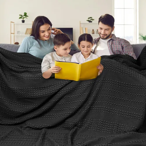 Miniatura 54 de PHF - Manta tejida de punto gofre 100% algodón, suave, ligera, transpirable, acogedora, de verano, para sofá y cama, tejida, estética, decoración