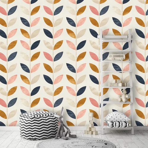 Miniatura 3 de Papel tapiz removible para despegar y pegar, mural de pared autoadhesivo, patrón floral azul dorado rosa, decoración de habitación del bebé • Diseño