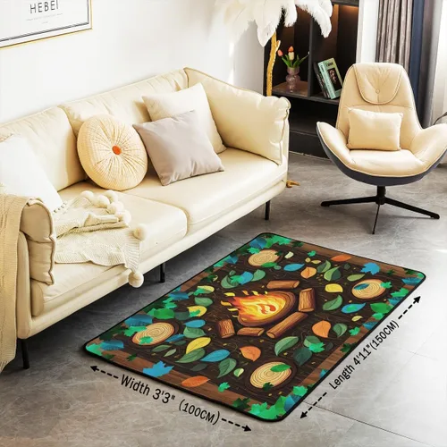 Miniatura 2 de Alfombra de fogata de 3 x 5 pies, decoración de tocones de árbol de bosque para niñas, mujeres, hombres y adolescentes, alfombra de madera marrón