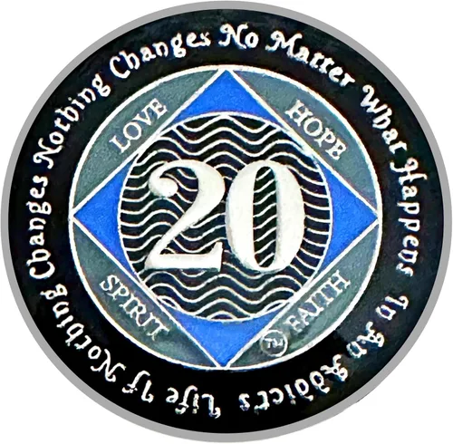 Miniatura 45 de (Años 1-55) NA Medallón de 7 años, plata, chapado en color azul, narcóticos cubiertos de epoxi Moneda anónima (NA 7 años medallón)