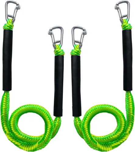 Miniatura 12 de Blue Bungee Dock Lines Paquete de 2 con ganchos dobles y tubos flotantes - Cuerdas de barco resistentes para moto acuática, pontón, kayak, 4 pies a