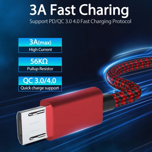 Miniatura 3 de Cable micro USB, cable de carga rápida Android de 6 pies para Kindle Fire, controlador de PS4, teléfono Alcatel, cable de carga trenzado