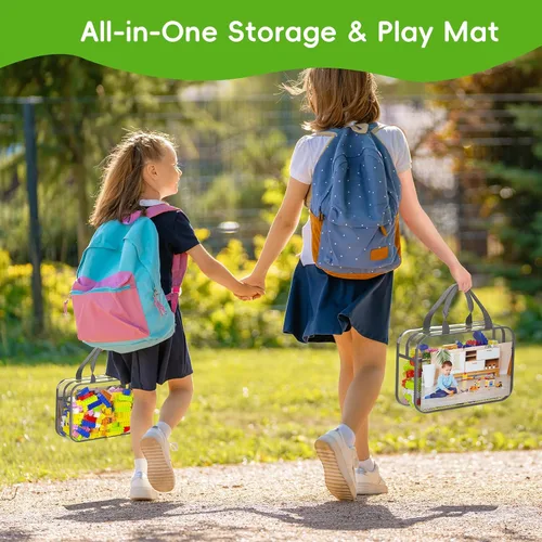 Miniatura 5 de Juego de 4 bolsas de almacenamiento de juguetes con cremallera para niños y niñas, bolsas organizadoras grandes de PVC con bolsillos laterales