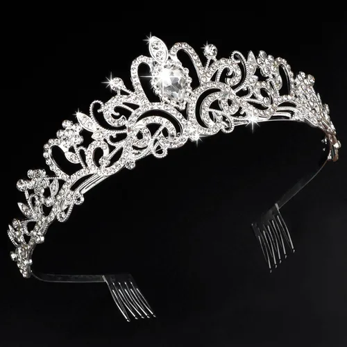Chanaco Tiara plateada para mujer, princesa, diadema de novia para boda, corona de reina de cristal para cumpleaños, graduación, Halloween plateado