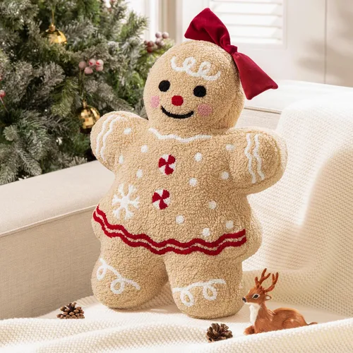 Phantoscope - Funda de almohada de Navidad de la serie Gingerbread, almohada decorativa de Navidad con forma de chica de jengibre de peluche con