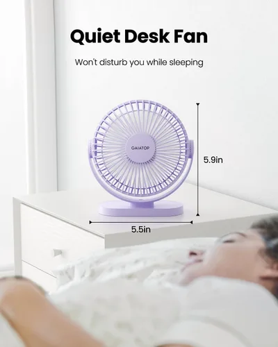 Miniatura 4 de Gaiatop - Ventilador de escritorio USB, pequeño de 5.5 pulgadas, silencioso y potente de 3 velocidades, rotación de 90°, mini ventilador de mesa