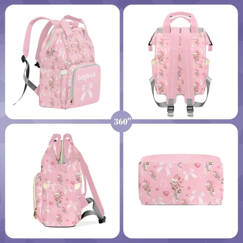 Miniatura 5 de Mochila de pañales personalizada con lazo con nombre, gran capacidad, multifuncional, bolsa de mamá, impermeable, elegante bolsa de lactancia Arco 05