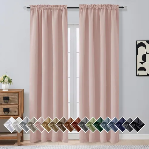 Miniatura 162 de OVZME Cortinas opacas turquesa para tratamiento de ventanas pequeñas, cortinas cortas con bloqueo de luz para ventana de cocina sobre el fregadero
