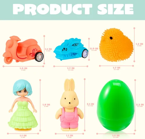 Miniatura 5 de JOYIN 60 huevos de Pascua con calcomanías de juguetes en el interior, búsqueda de huevos de Pascua precargados con juguetes surtidos para niños