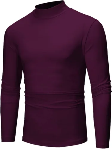 Miniatura 4 de Camisetas negras para hombre 2023 de manga larga cuello alto cálido suéter casual suave cómodo sólido Mock Pullover Undershirt