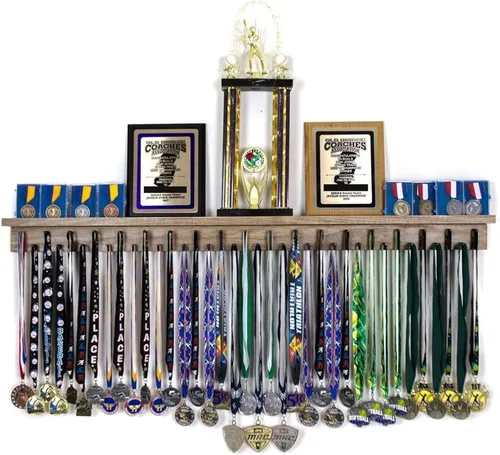 Miniatura 9 de Estante para medallas de 4 pies - Colgador de medallas Premier, estante expositor y estante para trofeos para gimnasia, fútbol, baloncesto, fútbol