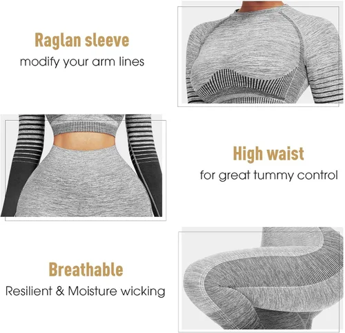 Miniatura 3 de JOYMODE - Conjunto de entrenamiento para mujer, diseño de 2 piezas con leggings de tiro alto sin costuras y camiseta corta , para yoga