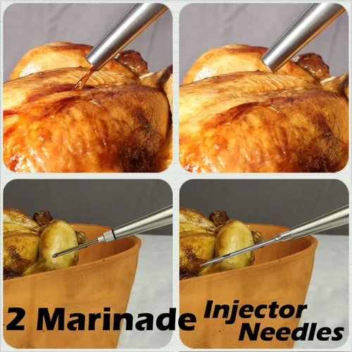 Miniatura 3 de Baster de acero inoxidable para pavo con cepillo de limpieza, jeringa de grado alimenticio para cocinar y rociar con 2 agujas inyectoras de adobo