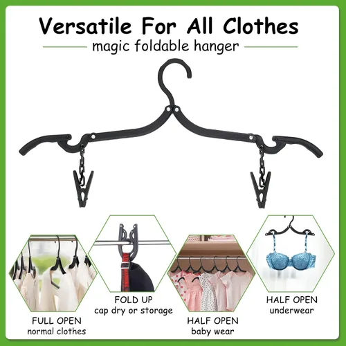 Miniatura 4 de Perchas plegables de viaje plegables con clips, perchas plegables portátiles plegables para colgar abrigos, estante de secado de viaje para ropa