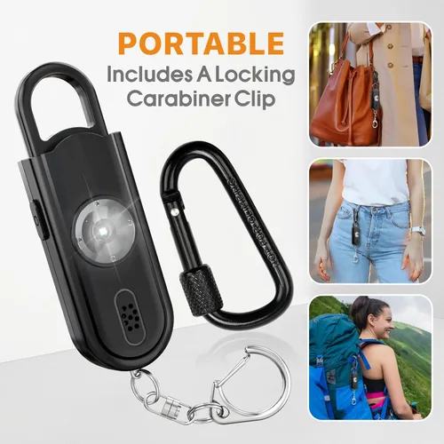 Miniatura 6 de Alarma personal de sonido seguro, paquete de 2 con sirena de 130 dB, alarma de seguridad de emergencia con luz LED estroboscópica, llavero de sirena