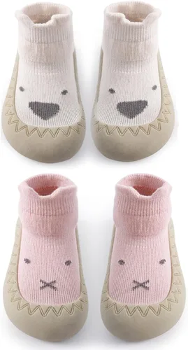 BEHELE Calcetines antideslizantes para bebés y niñas, zapatos antideslizantes para el suelo para niños y niñas, primeros caminos, 2 pares