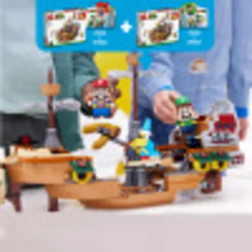 Miniatura 3 de LEGO Kit de construcción de 1,152 piezas de dirigible de Super Mario Bowser, revela el interior detallado, incluye Kamek, llave rocosa, Goomba