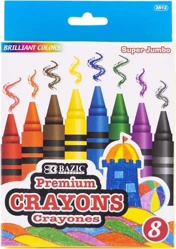 BAZIC PRODUCTS Crayons Super Jumbo 8 colores, juego de crayones para colorear surtidos, crayones de dibujo no tóxicos para arte escolar, regalo para