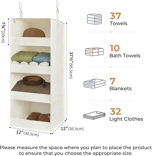 Miniatura 3 de GRANNY SAYS Organizador colgante de 4 estantes, estantes colgantes de armario, ahorro de espacio para dormitorio y sala de estar, beige, paquete
