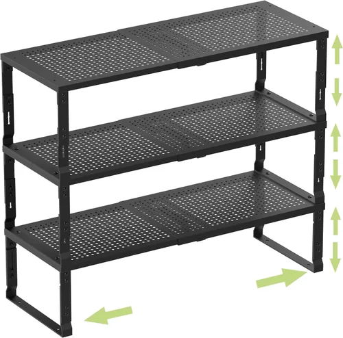 Miniatura 11 de Organizador de Estante de Metal Ajustable y de Alta Resistencia - Estante de Almacenamiento Expandible y Apilable para Despensa para Cocina, Baño