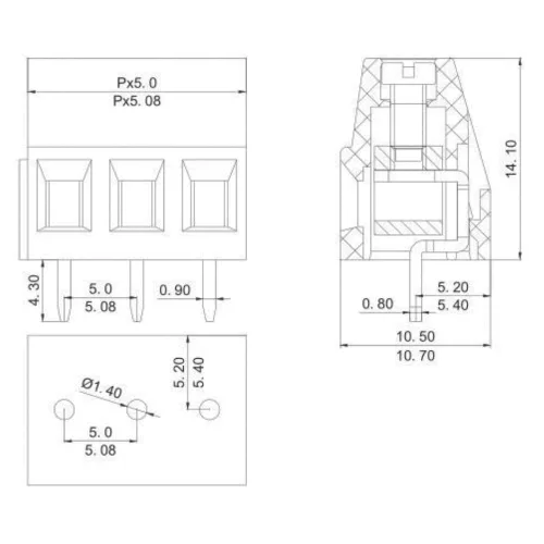 Miniatura 5 de 50 conectores de bloque de terminales de tornillo de montaje en PCB de paso de 0.200 in 0.2", terminales 2P 3P 4P 300V 10A para cable 22-14AWG
