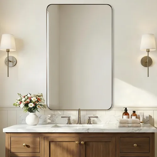 Miniatura 26 de ANDY STAR - Espejo de baño de 24 x 40 pulgadas dorado, marco de metal de acero inoxidable con esquina redondeada, panel de vidrio rectangular