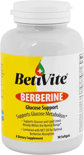 BetiVite Suplementos de berberina, soporte de glucosa de berberina, combinado con aceite MCT para una absorción óptima de berberina, 90 geles blandos