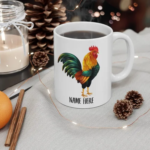 Miniatura 4 de Funny Chicken Rooster - Taza de café con nombre personalizado para Navidad, regalos de Navidad, color blanco, 11 onzas