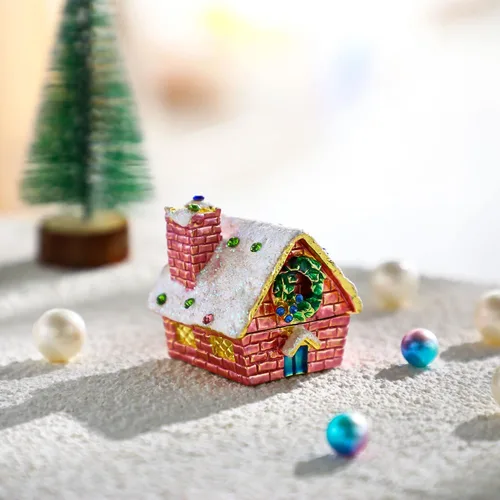 Miniatura 15 de YU FENG Cajas de adornos de Navidad con bisagras con diamantes de imitación con lazo y trompeta esmaltada decorativa