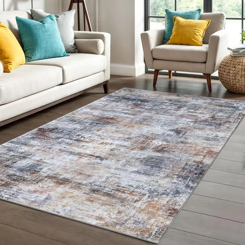 Miniatura 332 de IOHOUZE Alfombra pequeña abstracta de 2 x 3 pies, alfombra de entrada lavable para entrada interior, alfombras con respaldo de goma, alfombra gris
