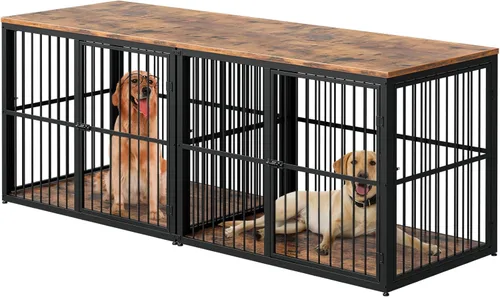 Miniatura 14 de Mueble de jaula para perros XXL de 48" con 3 puertas, jaula de madera combinada para mascotas, perrera resistente de interior para perros medianos a