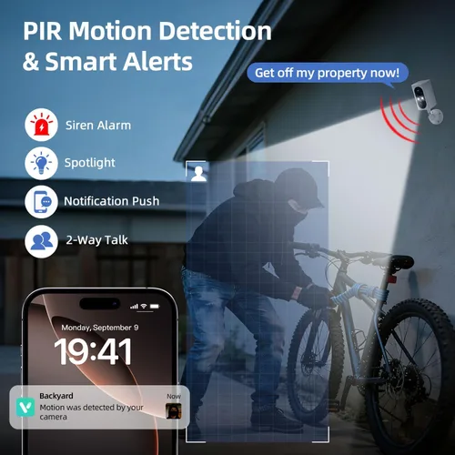 Miniatura 5 de Cámaras de seguridad inalámbricas para exteriores, 355°, rotación panorámica, 2K, cámaras de visión nocturna a color, para seguridad en el hogar