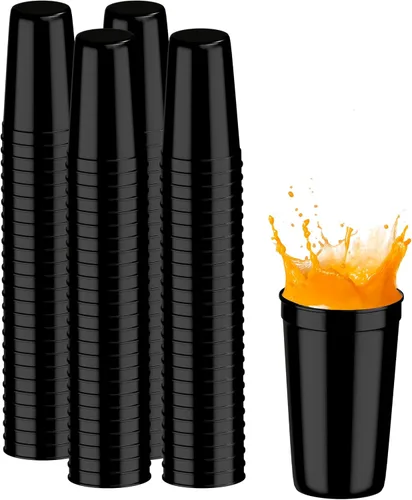 PartyPrints Paquete de 100 vasos de plástico en blanco reutilizables negros de 22 onzas, vasos de plástico de colores para beber de grado