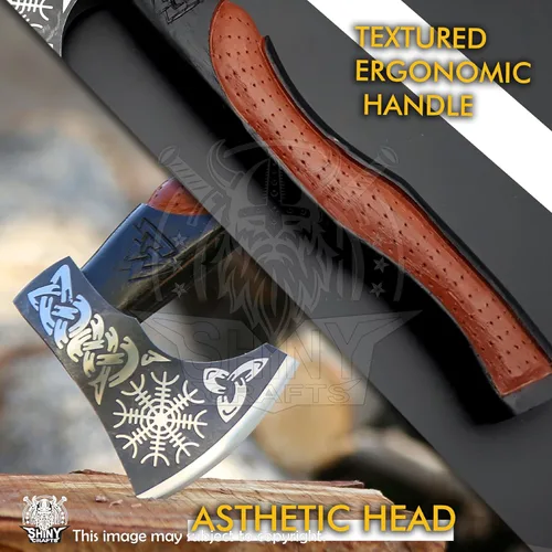 Miniatura 2 de Hacha vikinga hecha a mano – Hoja nórdica grabada con mango de madera, regalo único para hombres, coleccionistas y entusiastas de la fantasía SCA-01