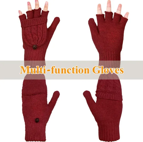 Miniatura 53 de Beurlike Guantes de invierno para mujer, de lana cálida, a prueba de viento, convertibles, sin dedos