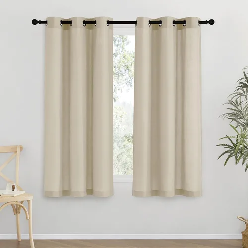 Miniatura 131 de NICETOWN Cortinas de lino natural con textura de lino para dormitorio, mezcla de lino rústica con ojales en la parte superior, semitransparentes