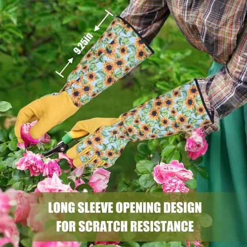 Miniatura 4 de Guantes largos de jardinería para mujeres, a prueba de espinas, guantes de cuero de vaquilla para poda de rosas, para cactus, rosas y moras azul M