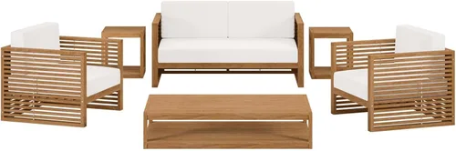 Miniatura 4 de Modway Carlsbad - Juego de 6 piezas de madera de teca para patio al aire libre, color gris natural