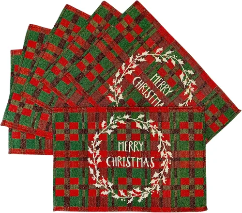 Miniatura 22 de Juego de seis (6) manteles individuales de Navidad con textura de chenilla de Fancy Fun, tejido de tapicería, para fiestas, Navidad, temporadas