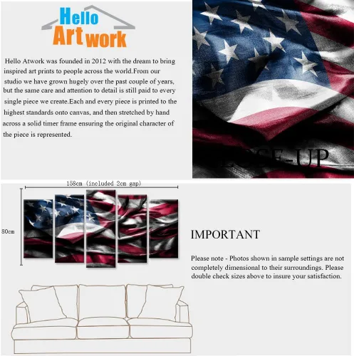 Miniatura 6 de iHAPPYWALL 5 piezas de lienzo de bandera estadounidense de Estados Unidos, arte de pared de banderas vintage, impresión giclée, arte patriótico