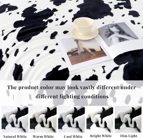 Miniatura 3 de Manta con estampado de vaca, suave, de forro polar negro y blanco, manta para sofá, cálida, acogedora, ligera, regalo con diseño de vaca para Manta