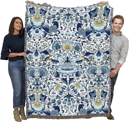 Pure Country Weavers William Morris Lodden Cornflower Blanket - Artes y Oficios - Tapiz Decorativo de Regalo Tejido de Algodón - Fabricado en los