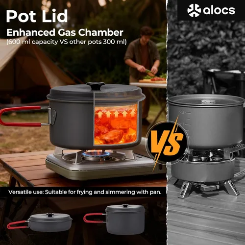 Miniatura 7 de Alocs Camping Cookware Set Camping Gear, Compact Camping Pots and Pans Set, Durable Hard Alumina Camping Cooking Set for Outdoor Backpacking Camping