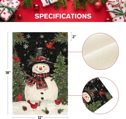 Miniatura 5 de AVOIN colorlife - Bandera de jardín de Navidad muñeco de nieve negro con bufanda, bandera decorativa de invierno para patio de granja, 12 x 18