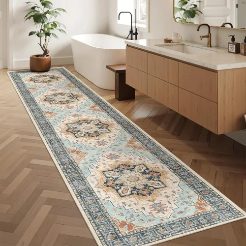 Miniatura 568 de Madane Tapete lavable de 2 x 10 pies para pasillo, cocina, recibidor, clásico, suave, antideslizante para interiores, casa de campo, baño, sala