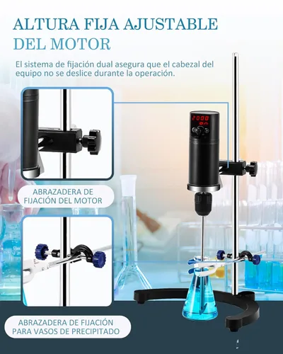 Miniatura 7 de Agitador eléctrico Max.40L LCD Digital Lab Mixer 10000mPa.s Tiempo y velocidad ajustable varilla de agitación incluida 100-2000RPM 120W