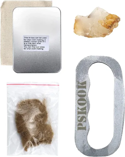 Miniatura 4 de PSKOOK Pedernal y acero Solo acero de alto carbono Fire Striker English Flint Stone emergencia yute yesca bushcraft