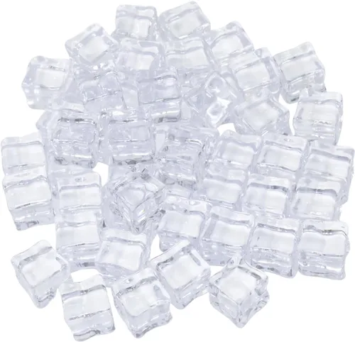 yueton 50 cubos de hielo acrílicos realistas de 0.709 in de plástico artificial transparente cuadrados para decoración de modelos de alimentos